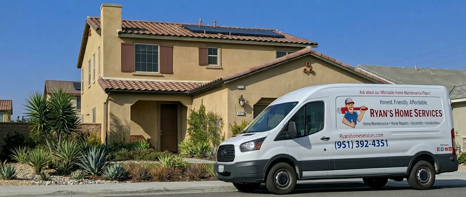 Ryan's Home Services van parked in front of a customer's home