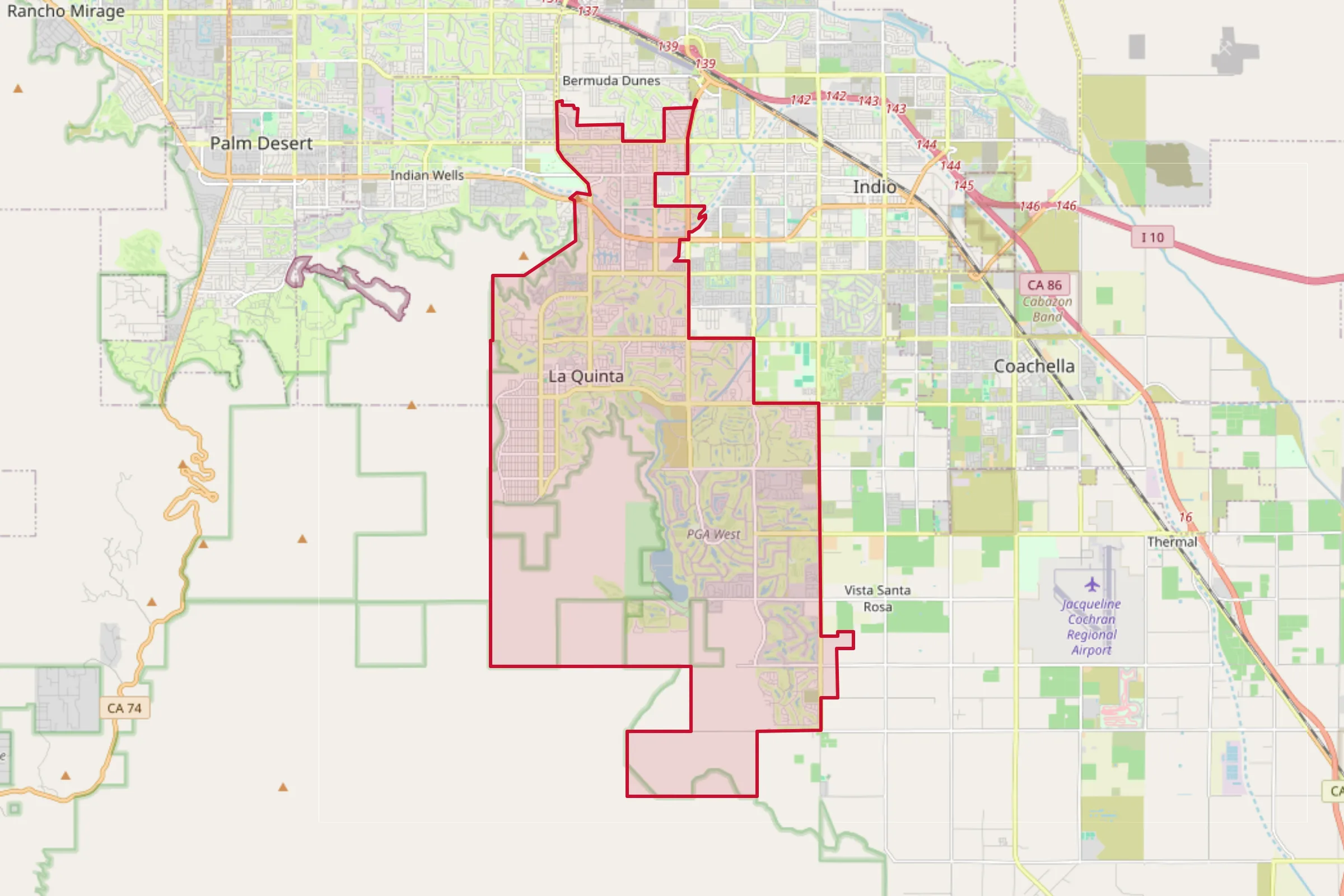 Map showing the La Quinta, CA service area